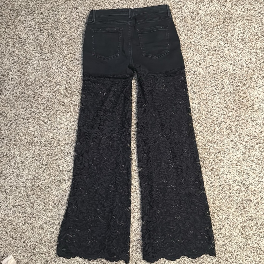 VINTAGE OASIS size 12 black rhinestone denim jeans/shorts w/sheer lace on bottom - Picture 7 of 8